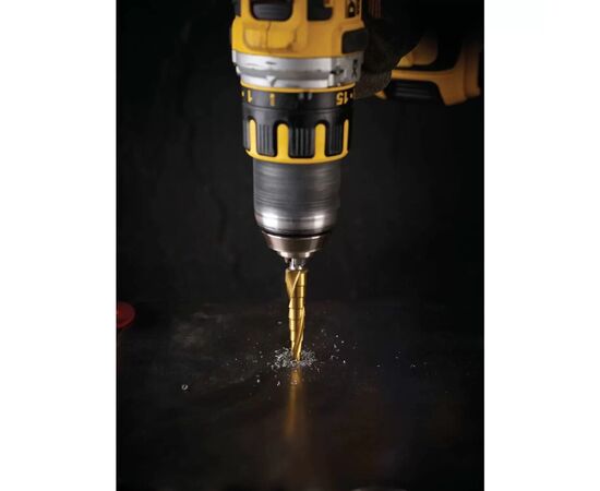 Сверло DeWALT по металлу EXTREME IMPACT, ступенчатое, HSS-G, 6-18 мм, D=6,35 мм (DT5027), изображение 3 Сверло DeWALT по металлу EXTREME IMPACT, ступенчатое, HSS-G, 6-18 мм, D=6,35 мм (DT5027), изображение 3