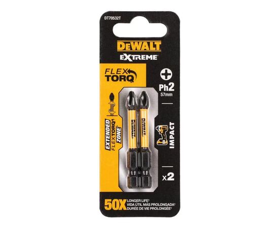 Набор бит DeWALT IMPACT TORSION, ударные, Ph2, L=57 мм, 2 шт (DT70532T)