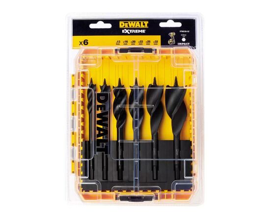 Набор сверл DeWALT спиральных по дереву EXTREME IMPACT, d= 13,16,20,22,25,32 мм (DT90238)