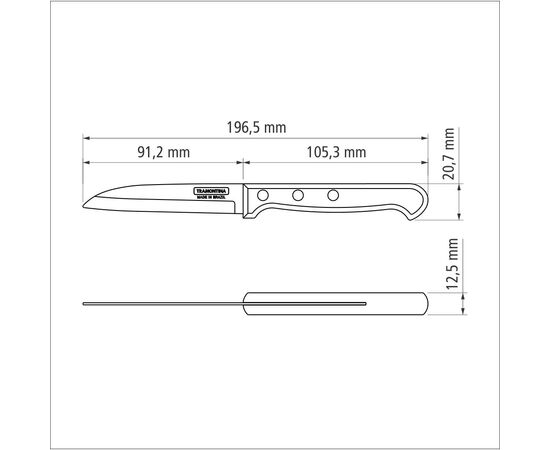 Кухонний ніж Tramontina Polywood Vegetable 76 мм (21121/193), зображення 3 Кухонний ніж Tramontina Polywood Vegetable 76 мм (21121/193), зображення 3