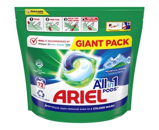 Капсулы для стирки Ariel Pods Все-в-1 Горный родник 72 шт. (8006540799055), изображение 2 Капсулы для стирки Ariel Pods Все-в-1 Горный родник 72 шт. (8006540799055), изображение 2
