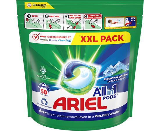 Капсулы для стирки Ariel Pods Все-в-1 Горный родник 50 шт. (8001090250650), изображение 2 Капсулы для стирки Ariel Pods Все-в-1 Горный родник 50 шт. (8001090250650), изображение 2