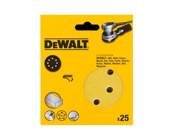 Наждачний папір DeWALT самоклеюча d=125мм, зерно 80, для ексцентрикових шліфувальних машин, 25шт. (DT3113XM)