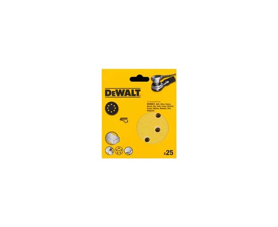 Наждачний папір DeWALT самоклеюча d=125мм, зерно 320, для ексцентрикових шліфувальних машин, 25шт. (DT3118XM)