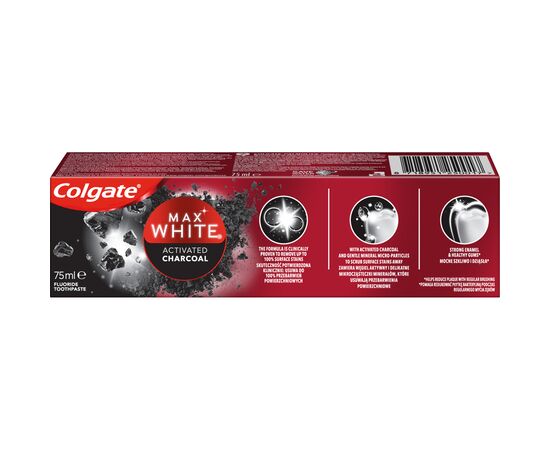 Зубная паста Colgate Max White Charcoal Optic White Отбеливающая с углем 75 мл (8718951250017), изображение 5 Зубная паста Colgate Max White Charcoal Optic White Отбеливающая с углем 75 мл (8718951250017), изображение 5