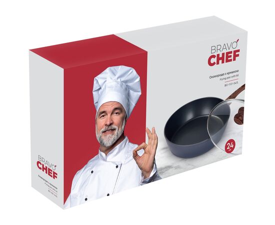 Сковорода Bravo Chef Глибока з кришкою 24 см (BC-1101-24/L), изображение 3 Сковорода Bravo Chef Глибока з кришкою 24 см (BC-1101-24/L), изображение 3