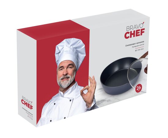 Сковорода Bravo Chef Глибока з кришкою 26 см (BC-1101-26/L), изображение 3 Сковорода Bravo Chef Глибока з кришкою 26 см (BC-1101-26/L), изображение 3