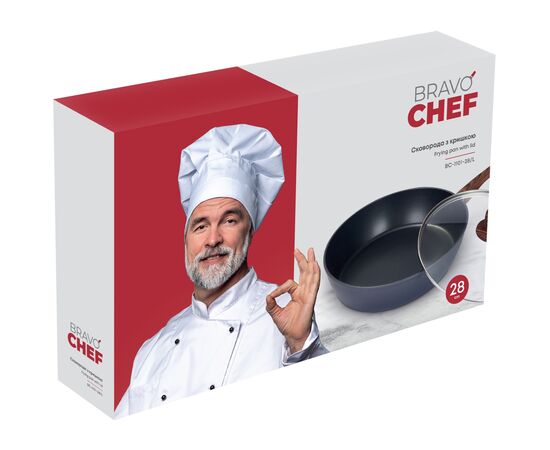 Сковорода Bravo Chef Глибока з кришкою 28 см (BC-1101-28/L), изображение 3 Сковорода Bravo Chef Глибока з кришкою 28 см (BC-1101-28/L), изображение 3