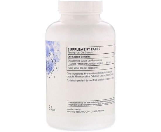 Вітамінно-мінеральний комплекс Thorne Research Глюкозамін Сульфат, Glucosamine Sulfate, 180 рослинних капсу (THR-77702), зображення 2 Вітамінно-мінеральний комплекс Thorne Research Глюкозамін Сульфат, Glucosamine Sulfate, 180 рослинних капсу (THR-77702), зображення 2