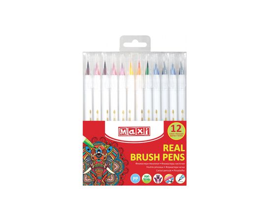 Фломастеры Maxi кисточки REAL BRUSH, 12 цветов, линия 0,5-6 мм (MX15232)