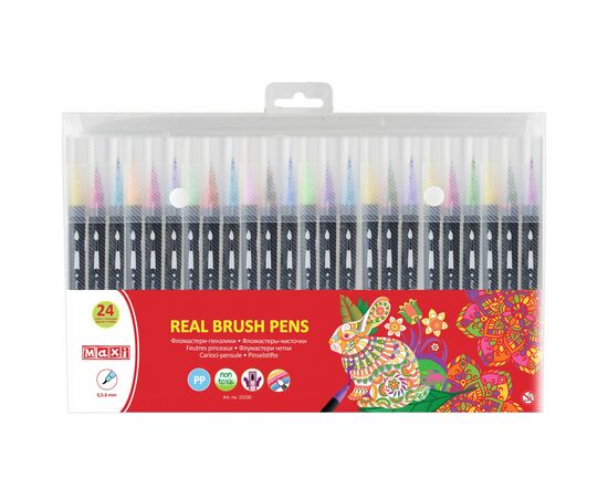 Фломастеры Maxi кисточки REAL BRUSH акварельные, 24 цвета, линия 0,5-6 мм (MX15230)