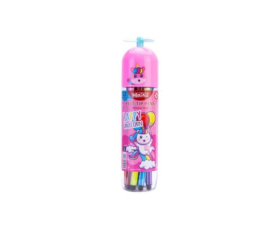 Фломастеры Maxi Unicorn в пластиковом тубусе-вертолете, 12 цветов (MX15240)