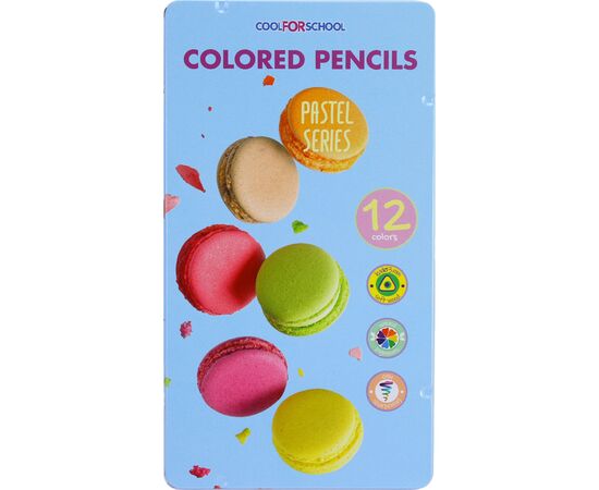 Карандаши цветные Cool For School Pastel Премиум в металлической коробке 12 цветов (CF15188)