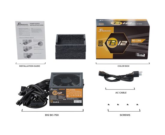 Блок питания Seasonic 750W PRIME B12 Bronze (A751BCAFH), изображение 5 Блок питания Seasonic 750W PRIME B12 Bronze (A751BCAFH), изображение 5
