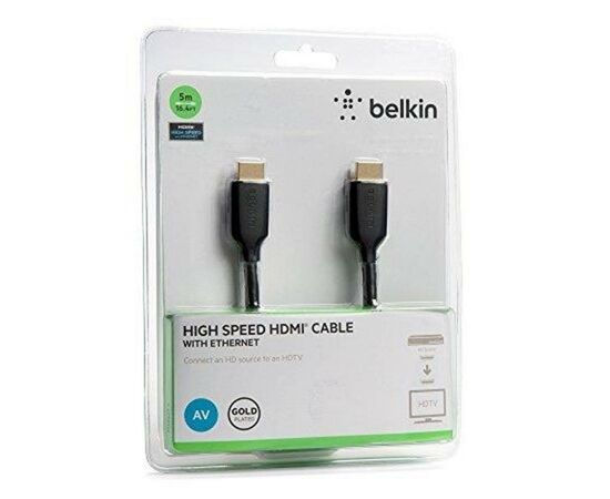 Кабель мультимедийный HDMI to HDMI 5.0m Belkin (F3Y021bt5M), изображение 2 Кабель мультимедийный HDMI to HDMI 5.0m Belkin (F3Y021bt5M), изображение 2