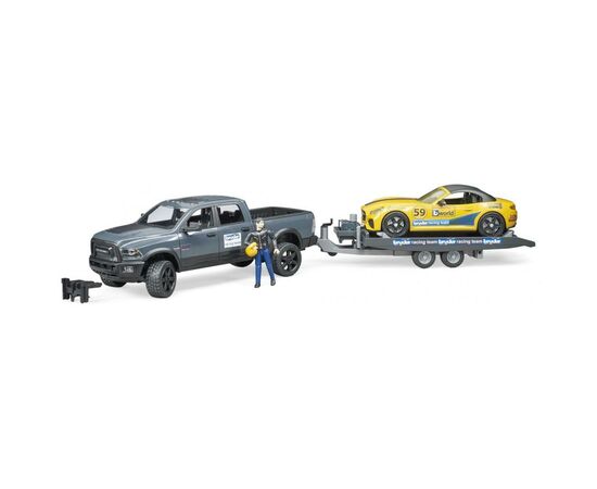 Спецтехніка Bruder джип Dodge RAM 2500 з причепом-евакуатором і родстером (02504)