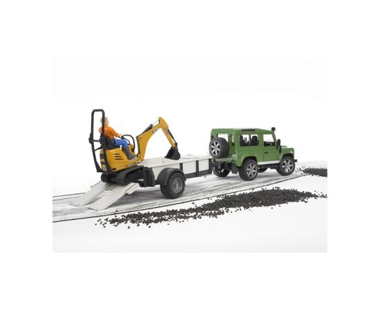 Спецтехника Bruder автомобиль Land Rover Defender с прицепом, мини-экскаватором CAT и фигуркой (02593), изображение 2 Спецтехника Bruder автомобиль Land Rover Defender с прицепом, мини-экскаватором CAT и фигуркой (02593), изображение 2