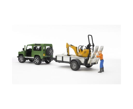 Спецтехника Bruder автомобиль Land Rover Defender с прицепом, мини-экскаватором CAT и фигуркой (02593), изображение 4 Спецтехника Bruder автомобиль Land Rover Defender с прицепом, мини-экскаватором CAT и фигуркой (02593), изображение 4