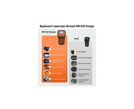 Принтер етикеток UKRMARK RM-910 Orange, сумісний з картриджами Brother TZe (UMRM910OR), зображення 3 Принтер етикеток UKRMARK RM-910 Orange, сумісний з картриджами Brother TZe (UMRM910OR), зображення 3