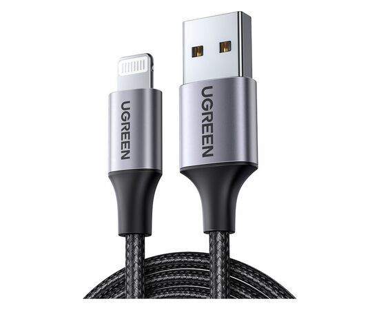 Дата кабель USB 2.0 AM to Lightning 1.0m US199 MFI Black Ugreen (US199/60156), изображение 2 Дата кабель USB 2.0 AM to Lightning 1.0m US199 MFI Black Ugreen (US199/60156), изображение 2