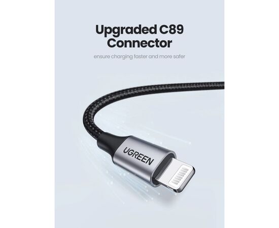 Дата кабель USB 2.0 AM to Lightning 1.0m US199 MFI Black Ugreen (US199/60156), изображение 4 Дата кабель USB 2.0 AM to Lightning 1.0m US199 MFI Black Ugreen (US199/60156), изображение 4