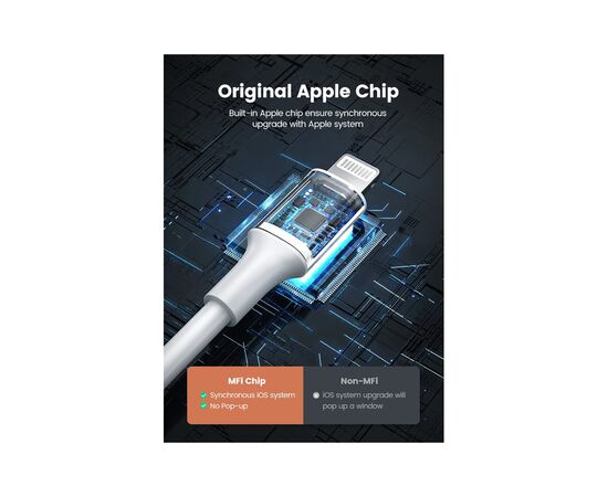 Дата кабель USB 2.0 AM to Lightning 1.0m US155 MFI White Ugreen (US155/20728), изображение 6 Дата кабель USB 2.0 AM to Lightning 1.0m US155 MFI White Ugreen (US155/20728), изображение 6
