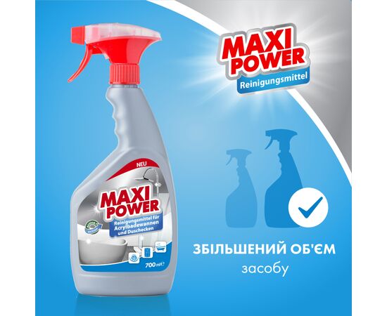 Спрей для чистки ванн Maxi Power для мытья акриловых ванн 700 мл (4823098412052), изображение 3 Спрей для чистки ванн Maxi Power для мытья акриловых ванн 700 мл (4823098412052), изображение 3