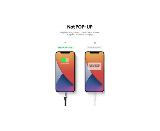 Дата кабель USB-C to Lightning 1.5m US304 MFI White Ugreen (US304/70524), изображение 7 Дата кабель USB-C to Lightning 1.5m US304 MFI White Ugreen (US304/70524), изображение 7