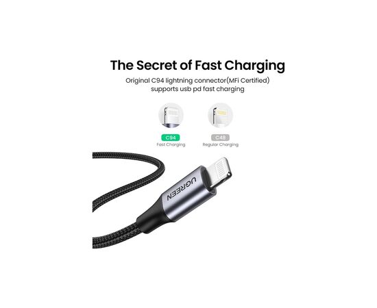 Дата кабель USB-C to Lightning 1.5m US304 MFI White Ugreen (US304/70524), изображение 8 Дата кабель USB-C to Lightning 1.5m US304 MFI White Ugreen (US304/70524), изображение 8