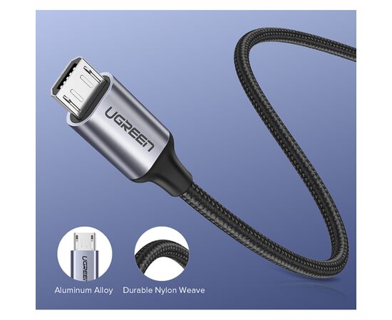 Дата кабель USB 2.0 AM to Micro 5P 1.5m US290 Black Ugreen (US290/60147), изображение 3 Дата кабель USB 2.0 AM to Micro 5P 1.5m US290 Black Ugreen (US290/60147), изображение 3