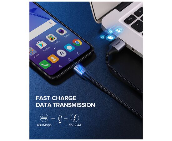 Дата кабель USB 2.0 AM to Micro 5P 1.5m US290 Black Ugreen (US290/60147), изображение 4 Дата кабель USB 2.0 AM to Micro 5P 1.5m US290 Black Ugreen (US290/60147), изображение 4