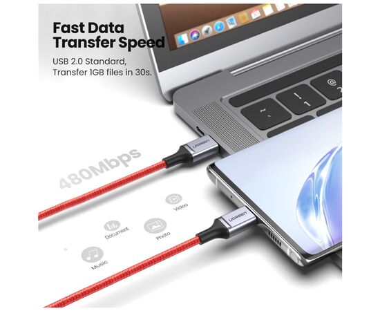Дата кабель USB-C to USB-C 1.0m US294 3A Red Ugreen (US294/60186), изображение 3 Дата кабель USB-C to USB-C 1.0m US294 3A Red Ugreen (US294/60186), изображение 3
