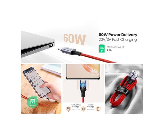 Дата кабель USB-C to USB-C 1.0m US294 3A Red Ugreen (US294/60186), изображение 5 Дата кабель USB-C to USB-C 1.0m US294 3A Red Ugreen (US294/60186), изображение 5