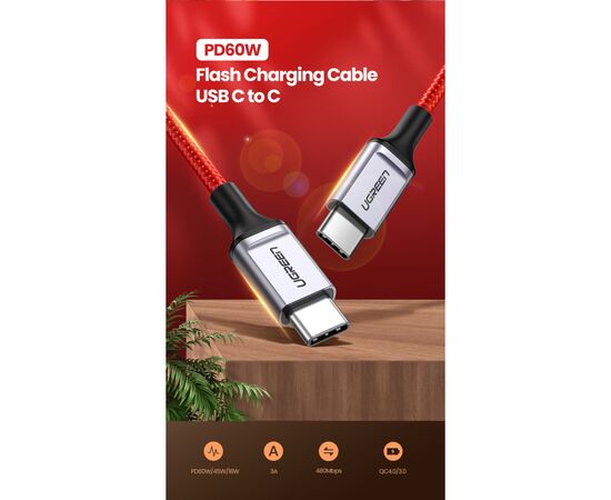 Дата кабель USB-C to USB-C 1.0m US294 3A Red Ugreen (US294/60186), изображение 8 Дата кабель USB-C to USB-C 1.0m US294 3A Red Ugreen (US294/60186), изображение 8