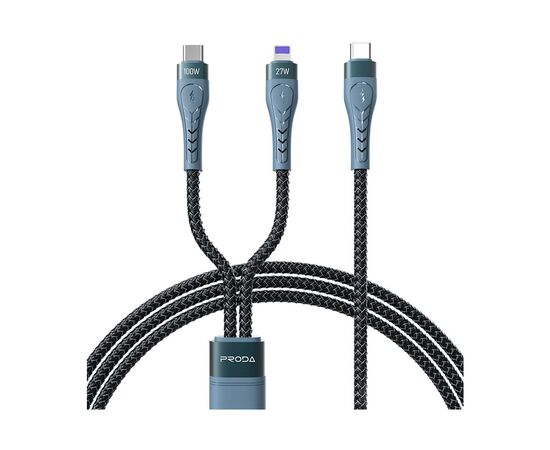 Дата кабель USB-C to USB-C + Lightning 1.3m Azeada PD-B73th 27W/100W data transfer black Proda (PD-B73th-BK)