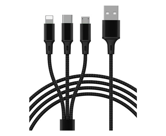 Дата кабель USB 2.0 AM to Lightning + Micro 5P + Type-C Azeada PD-B92th Black Proda (PD-B92th-BK)