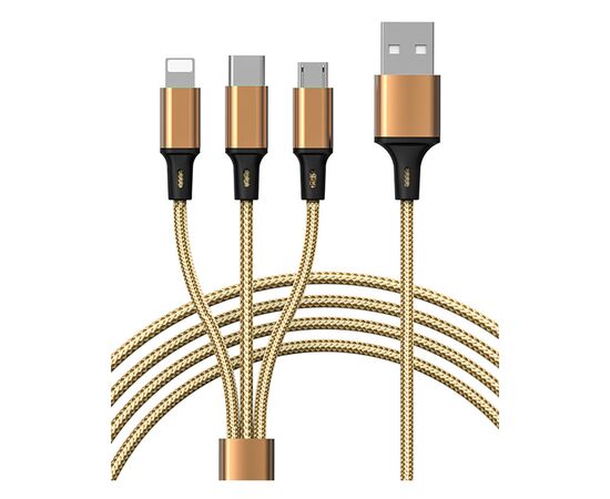Дата кабель USB 2.0 AM to Lightning + Micro 5P + Type-C Azeada PD-B92th Gold Proda (PD-B92th-GD)