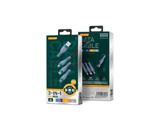 Дата кабель USB 2.0 AM to Lightning + Micro 5P + Type-C 1.3m Azeada PD-B74th Black Proda (PD-B74th-BK), изображение 2 Дата кабель USB 2.0 AM to Lightning + Micro 5P + Type-C 1.3m Azeada PD-B74th Black Proda (PD-B74th-BK), изображение 2