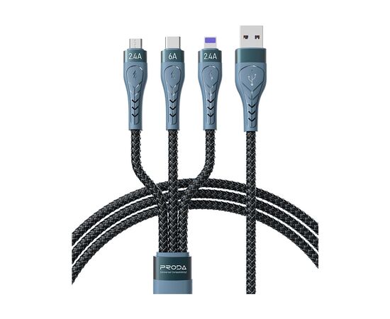 Дата кабель USB 2.0 AM to Lightning + Micro 5P + Type-C 1.3m Azeada PD-B74th Black Proda (PD-B74th-BK)