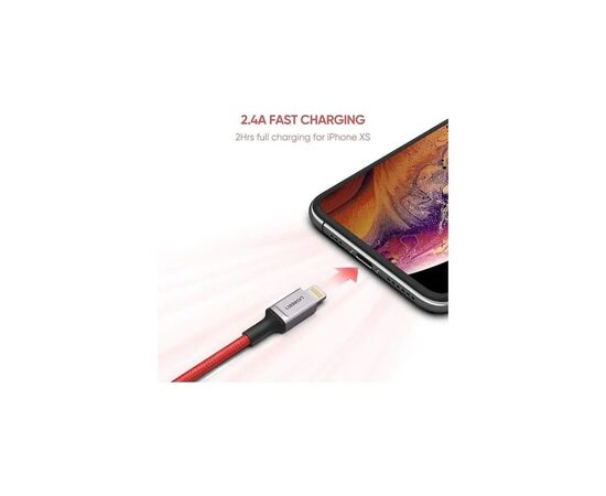 Дата кабель USB 2.0 AM to Lightning 1.0m US239 MFI Red Ugreen (US293/80635), изображение 2 Дата кабель USB 2.0 AM to Lightning 1.0m US239 MFI Red Ugreen (US293/80635), изображение 2