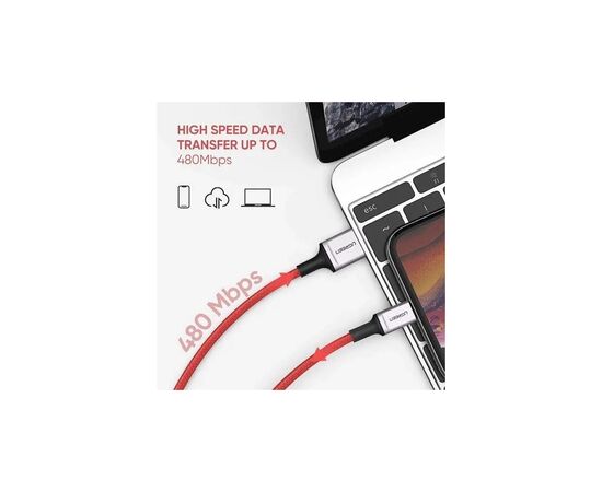 Дата кабель USB 2.0 AM to Lightning 1.0m US239 MFI Red Ugreen (US293/80635), изображение 3 Дата кабель USB 2.0 AM to Lightning 1.0m US239 MFI Red Ugreen (US293/80635), изображение 3