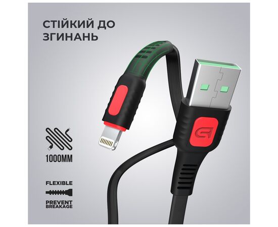 Дата кабель USB 2.0 AM to Lightning 1.0m AR15 2.4A black Armorstandart (ARM59537), зображення 2 Дата кабель USB 2.0 AM to Lightning 1.0m AR15 2.4A black Armorstandart (ARM59537), зображення 2