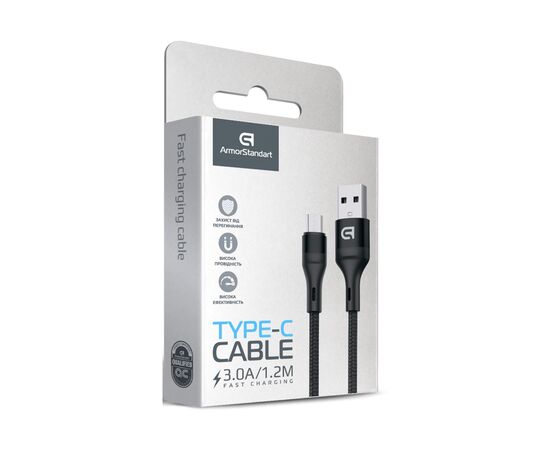 Дата кабель USB 2.0 AM to Type-C 1.2m AR87 3A black Armorstandart (ARM64039), зображення 4 Дата кабель USB 2.0 AM to Type-C 1.2m AR87 3A black Armorstandart (ARM64039), зображення 4