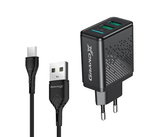 Зарядний пристрій Grand-X CH-60T 2USB 5V 3,1A + cable Type-C (CH-60T)