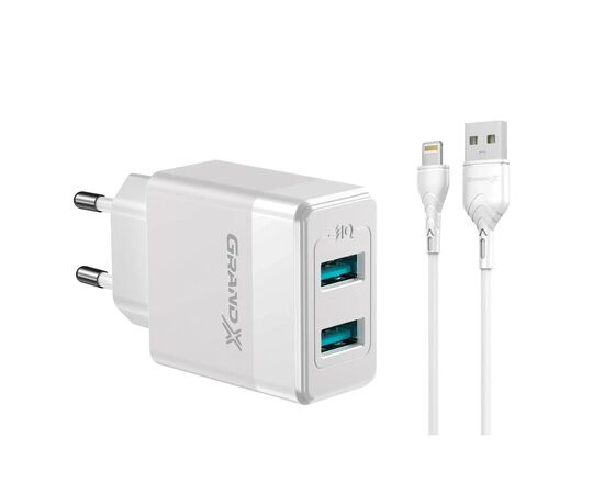 Зарядное устройство Grand-X CH-50WL 2USB 5V 2,4A White + cable USB-Lightning (CH-50WL)