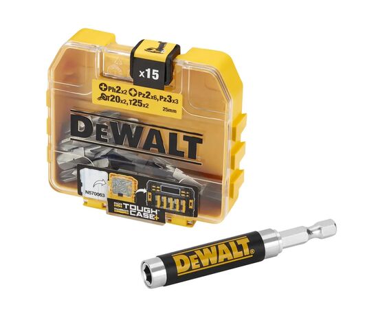 Набор бит DeWALT Torx, Philips, Pozidriv, Torx,PH2, PZ3, L= 25 мм, 15 шт+магнитный держатель (DT71511), изображение 2 Набор бит DeWALT Torx, Philips, Pozidriv, Torx,PH2, PZ3, L= 25 мм, 15 шт+магнитный держатель (DT71511), изображение 2