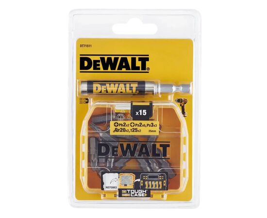 Набор бит DeWALT Torx, Philips, Pozidriv, Torx,PH2, PZ3, L= 25 мм, 15 шт+магнитный держатель (DT71511)