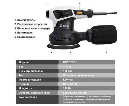 Шлифовальная машина Deko DKSD28Q1 (12178), изображение 3 Шлифовальная машина Deko DKSD28Q1 (12178), изображение 3