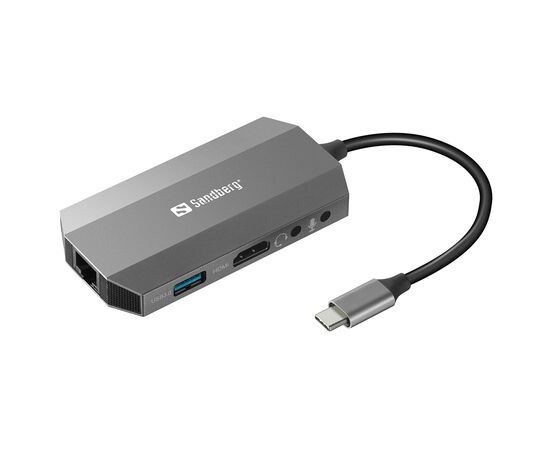 Концентратор Sandberg USB3.1 Type-C to HDMI/USB 3.0x2/RJ45/SD/TF/PD 100W 6in1 (136-33)