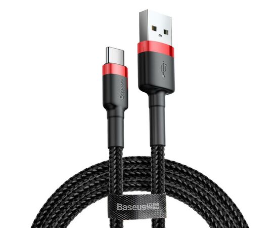 Дата кабель USB 2.0 AM to Type-C 1.0m Cafule 3A red+black Baseus (CATKLF-B91)